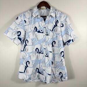 SSLR Women's Collection Size XL Swan Print Button Down Short Sleeve Shirt